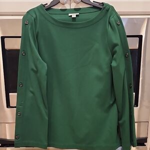 J. Jill Forest Green Long Sleeve Top with Button Accents